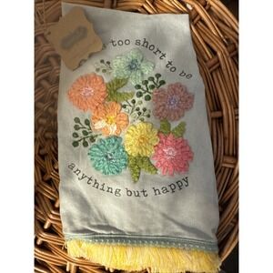 Mud Pie Life Short Floral Embroidered Towel BRAND NEW with tags